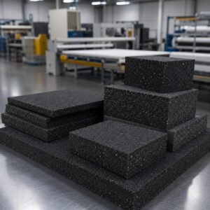 Láminas y bloques de espuma aglutinada de poliuretano de alta densidad para absorción de impactos, amortiguamiento y aplicaciones industriales.