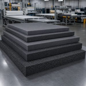 Láminas de espuma de poliuretano en diferentes densidades para aplicaciones industriales, aislamiento acústico, protección, confort y fabricación de componentes personalizados.